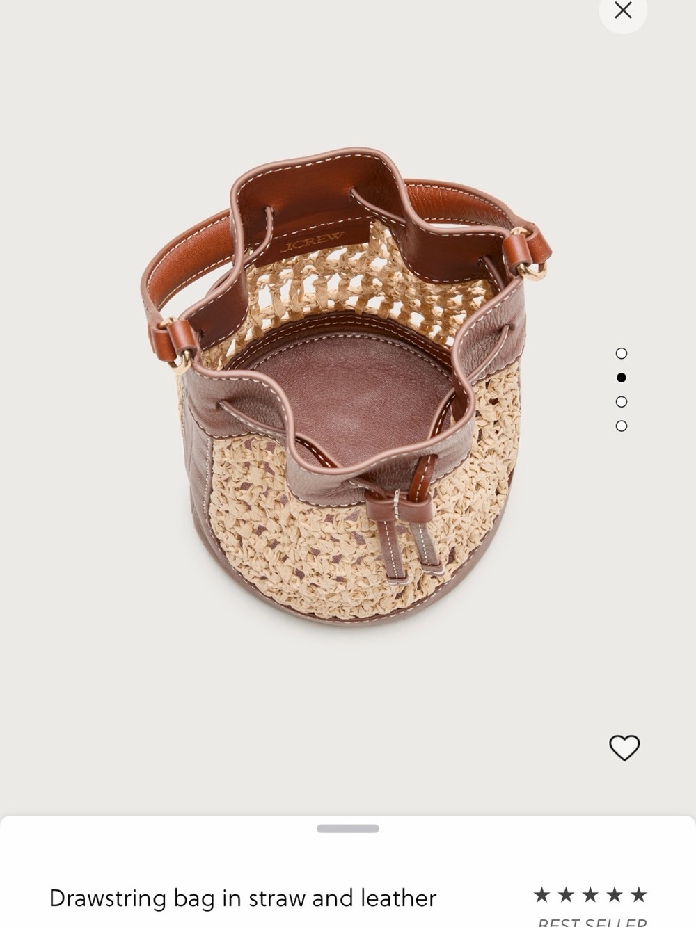 J. Crew Drawstring Bag in Straw and Leather - Picture 2 of 12